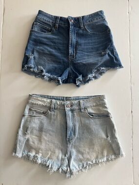 Rewash Distressed Denim Shorts Set in Dark Blue and Light Blue
